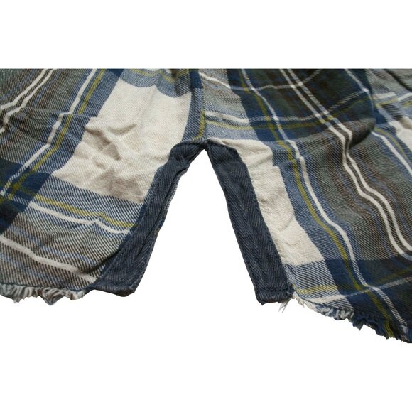 Free People Womens Medium Flannel Tunic Plaid Blue Tan Oversize Raw Hem Boho - Picture 7 of 11